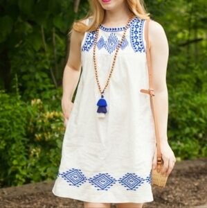 J Crew Linen Cotton Embroidered Shift Dress